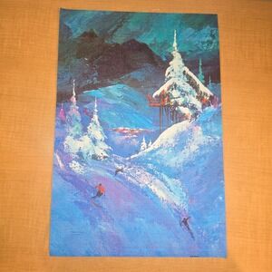 Aspen, Colorado on blue skiing vacation print painting 16x11 abstract art winter